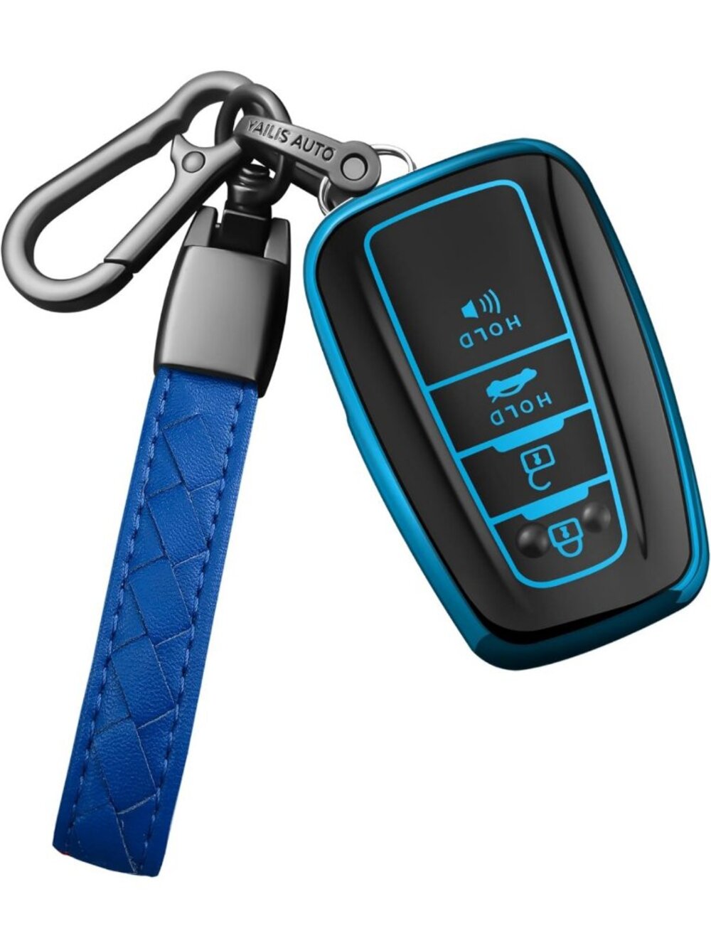 Stylish Leather Key Fob Cover & Keychain for Toyota RAV4, Camry, Corolla - Blue